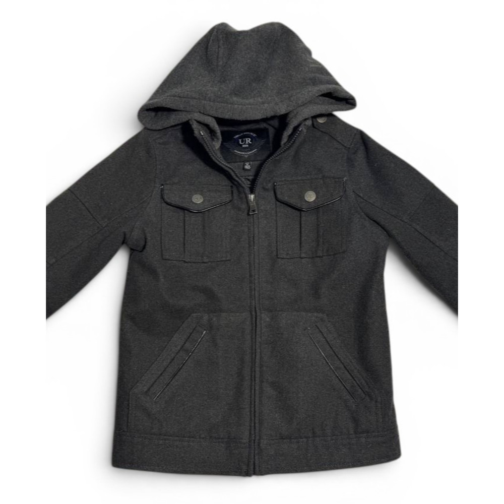 Urban Republic Jacket Girls Medium 10/12 Gray Hooded Zip Up Coat Military Style